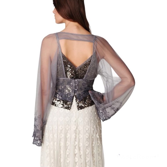 Free People Show Pony Lady Pewter Beaded Mesh Top Sz L - Picture 15 of 16